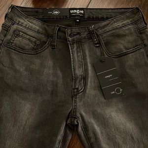 Umgee Jean Company Motorcycle style jeans in washed out black denim size 29.